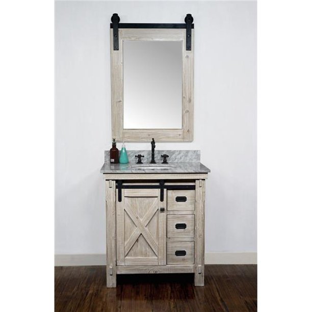 Infurniture Wk8530 Cw Top 30 In Rustic Solid Fir Barn Door Style Single Sink Vanity With Carrara White Marble 44 Driftwood No Faucet 31 X 34 6 22 Com Infurniture Wk8530 Cw Top 30 In Rustic, Rustic 30 Inch Bathroom Vanity With Sink