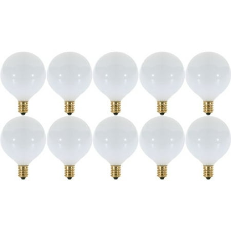 Candelabra Base Krypton Globe - (10 Pack) 15 Watt White G16.5 Decorative (E12) Candelabra Base Globe Shape...
