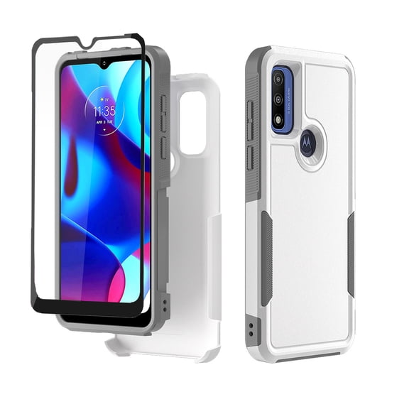 Xhy Moto G Pure Case With Screen Protector Military Grade Full Body Double Layer Protection Shock and Drop Resistant TPU Durable Removable for Motorola Moto G Pure Phone Case -White Grey