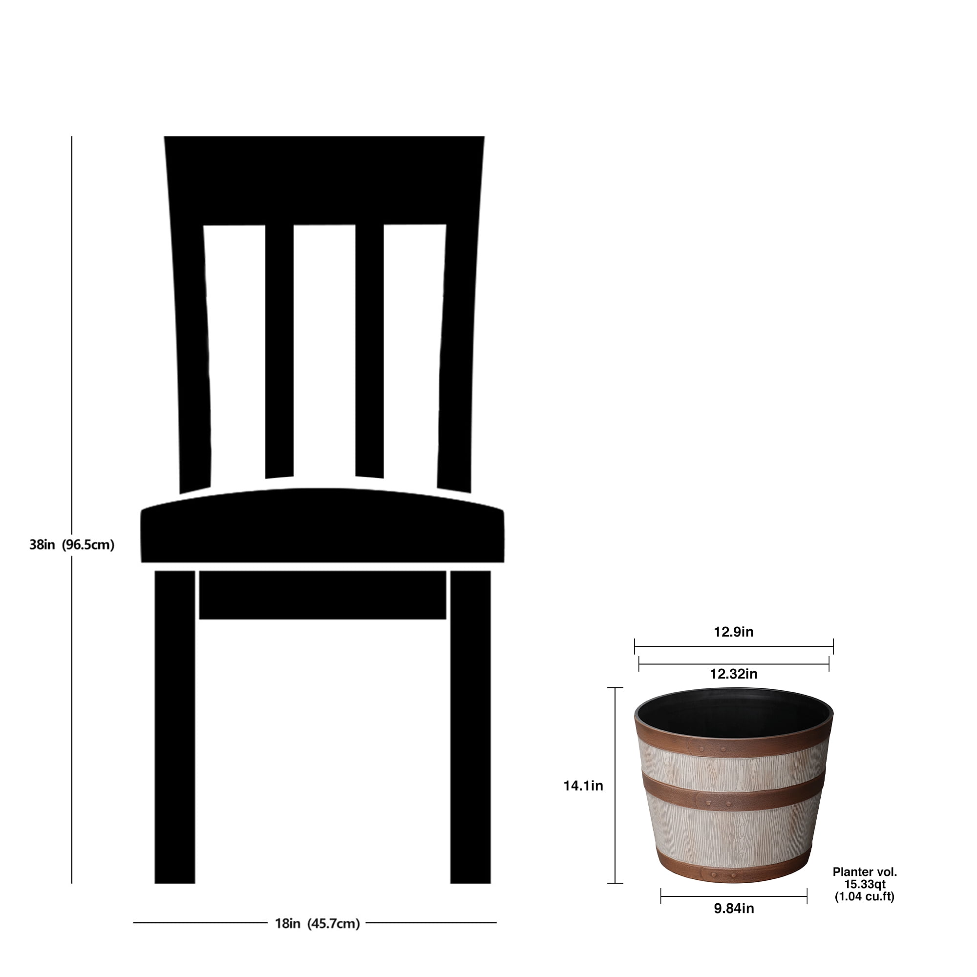 Better Homes & Gardens Whiskey Barrel Round Recycled Resin Planter, Light Brown, 12.9 in x 12.9 in x 10 in