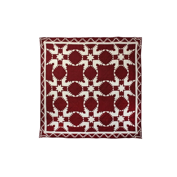 Patchmagic Ruby Feathered Star Vintage Quilt Throw, 50"W x 60"L, Reversible