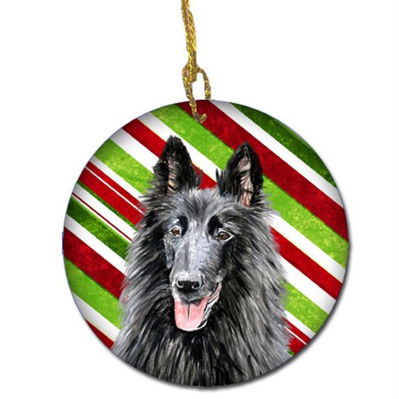 Belgian Sheepdog Candy Cane Holiday Christmas Ceramic Ornament