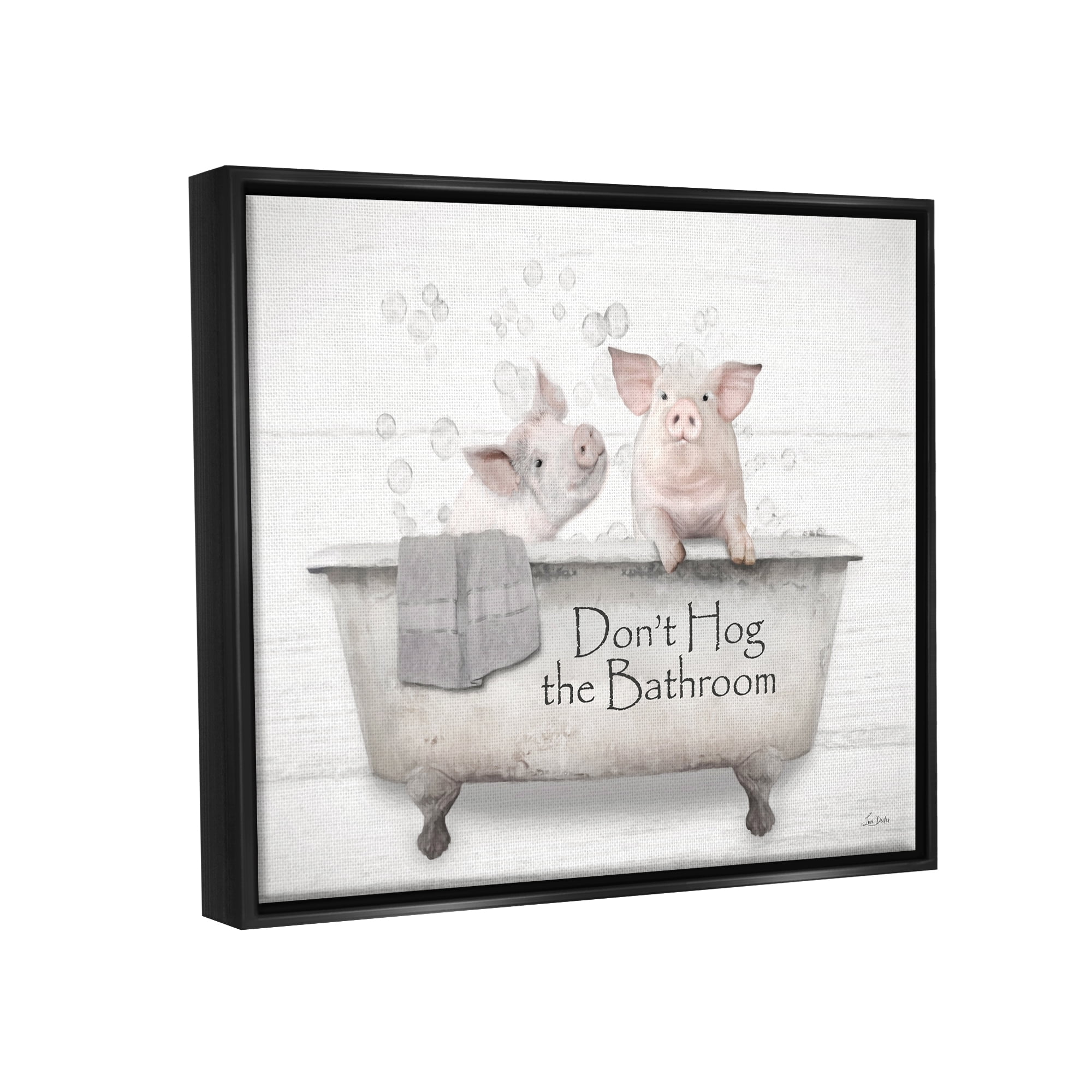 Stupell Industries Hog Bathroom Pigs Animals & Insects Painting Black Floater Framed Canvas Art Print Wall Art, 21 x 17