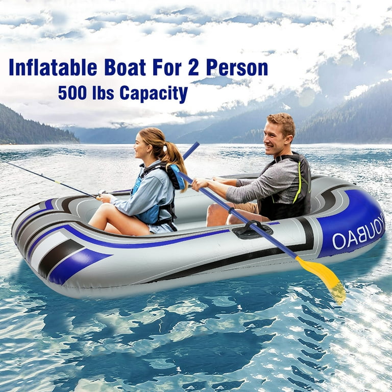 Inflatable Boat,2 Person 74 inch Inflatable Raft Fishing Boat with 2 Oars  and Pump