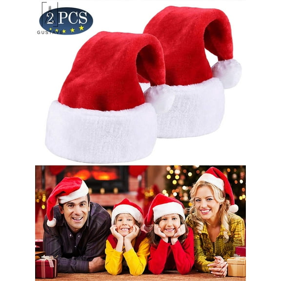 Gustave Christmas Hats, Traditional Red and White Plush Extra Thicken Santa Claus Hat for Christmas New Year Festive Holiday Party Supplies "Adult,2PCS"