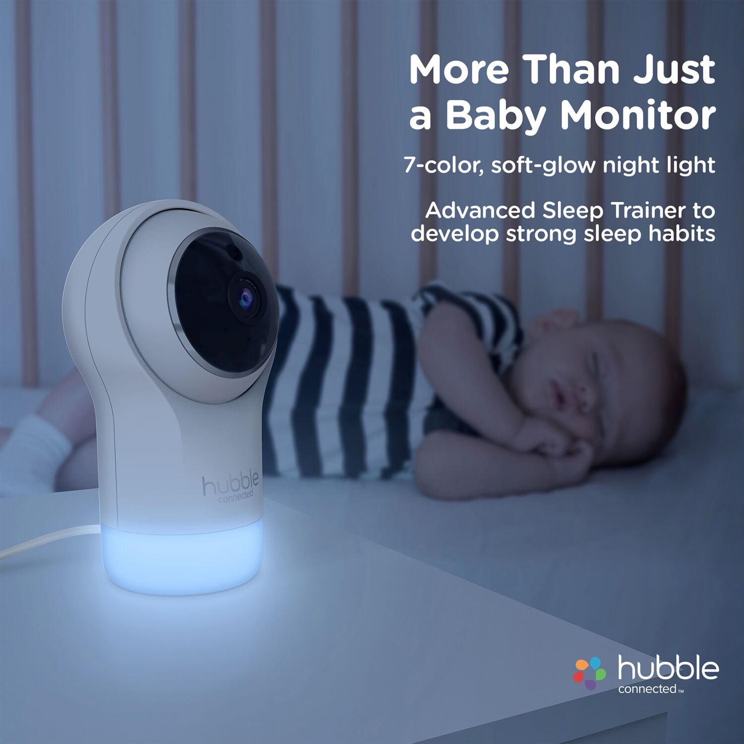Hubble Connected Nursery Pal Glow+ Twin with 2 Cameras, HD Color Screen, and Hubble Grip in White