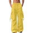 thumbnail image 2 of Smsaxvxz Men's Baggy Cargo Pants Trendy Casual Elastic Waist Drawstring Loose Fit Joggers Pant with Pockets Yellow XXL, 2 of 8