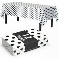 Exquisite Disposable Plastic Tablecloth - 108" x 54" - Black Polka Dot - 12 Pack