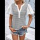 thumbnail image 4 of Camisetas Sin Mangas con Volantes para Mujer, Camisetas Casuales de Verano con Rayas de Colores, Lindas Camisetas con Cuello en V Plisado. M, 4 of 10