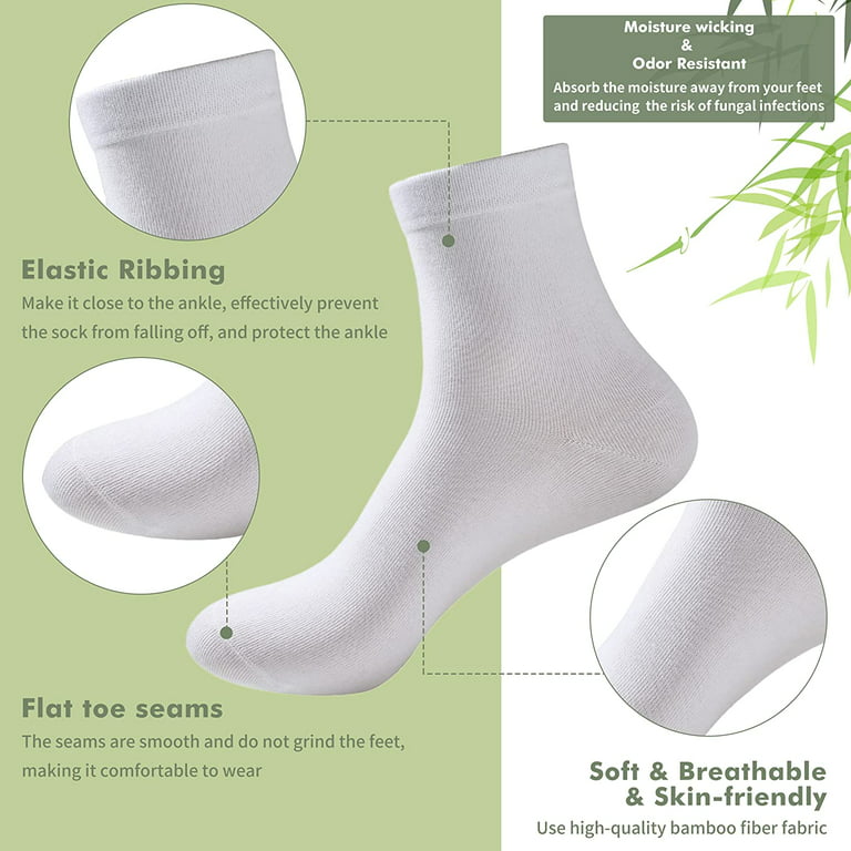 SERISIMPLE Women Ankle Socks Bamboo Crew Thin Boot Lightweight Soft  Breathable Socks 5 Pairs (White, Medium) 