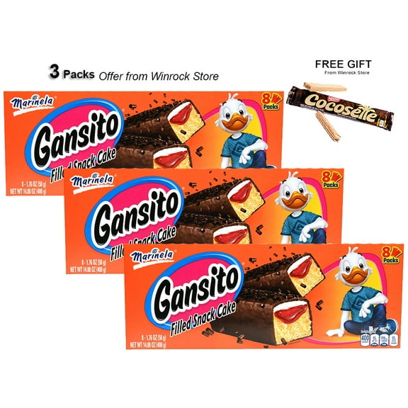 Marinela Gansito Strawberry and Crme Filled Snack Cakes with Chocolate Coating, Artificially Flavored, 8 Count (3 Packs) Free Gift from Winrock Store