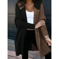 thumbnail image 4 of Women Fall and Winter Open Front Long Sleeve Hooded Knit Cardigan Color Block Outwear Coats Black & Coffee XL, 4 of 7