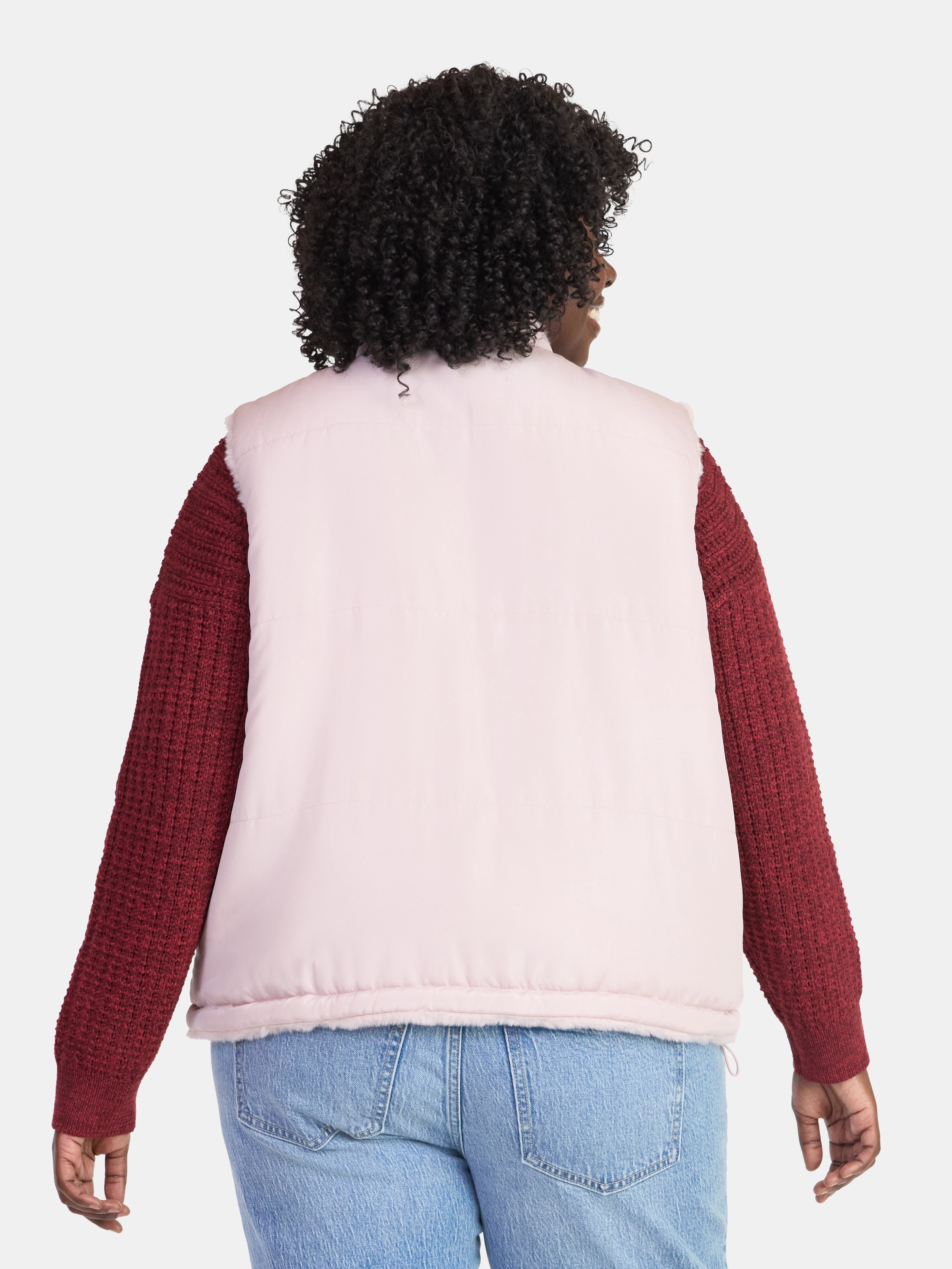 Time and Tru Women's and Women's Plus Faux Fur Reversible Vest, Sizes XS-2X