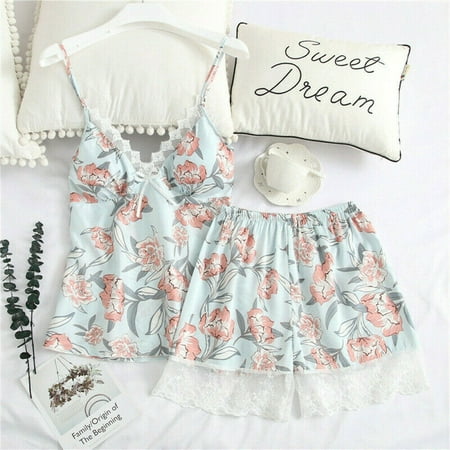 Women Satin Lace Sleepwear Babydoll Lingerie Nightwear Shorts Pjs Pyjamas (Best Womens Pyjamas Uk)