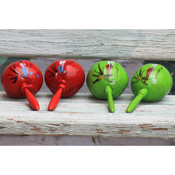2 Pack Hand Painted Medium Mexican Maracas in Assorted Color