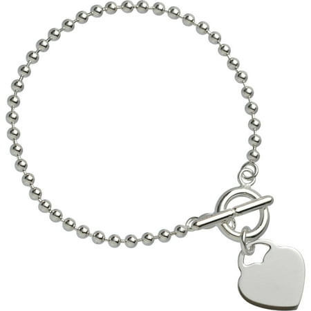 Glitter Ball Bracelet - Sterling Silver 3mm Bead with Heart Bracelet on a Glitter Box, 7.5