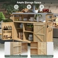 thumbnail image 4 of Outdoor Kitchen Island, Rolling Bar Cart & Storage Cabinet, Farmhouse Solid Wood Outdoor Grill Table with Stainless Steel Top, Spice Rack , Towel Rack for Kitchen & BBQ , Natural, 4 of 7