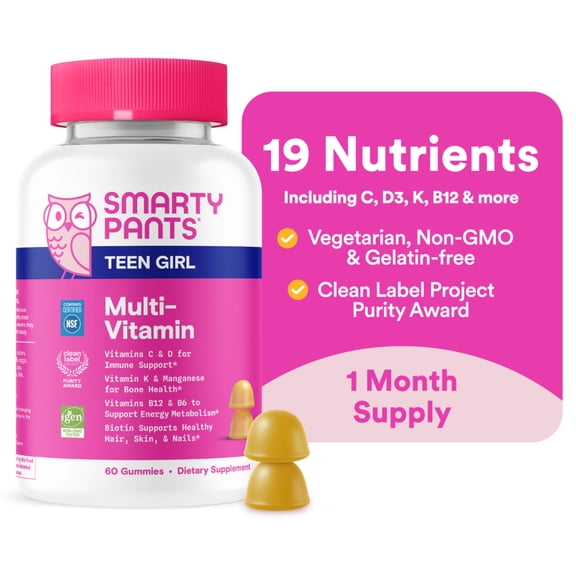 SmartyPants Teen Girl Multivitamin Gummies Biotin, Wellness Supplement for Teens with Biotin 60 Count