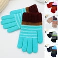 thumbnail image 5 of vnanda Breathable Gloves Children Winter Gloves Student Writing Gloves Knitted Soft Plush Elastic Striped Color Matching Anti-slip Warm Sweat Absorption Kids, 5 of 8