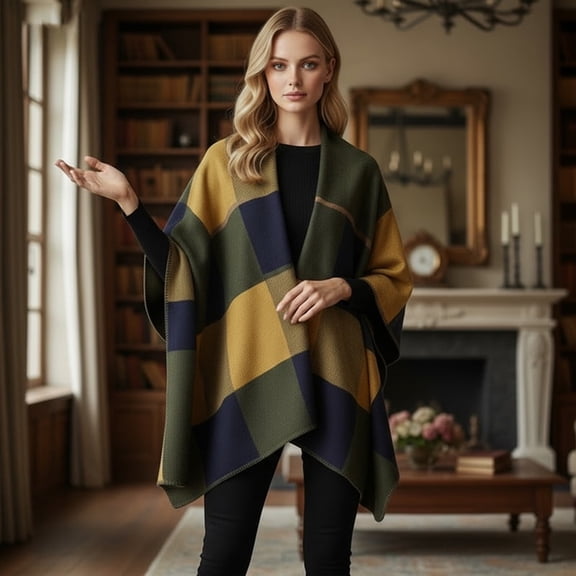 Women’s Open Front Oversized Cardigan Shawl – Soft Acrylic Poncho Cape with Fringe, Lightweight Layer for Fall, Winter & Spring