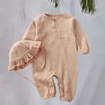 thumbnail image 2 of Coerni New Born Baby Girl Cotton Linen Romper with Hat Girls One-Piece Outfits Button Down Shirts Jumpsuit Ruffle Preemie Clothes, 2 of 9