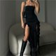 thumbnail image 3 of Vestido Midi sin tirantes con hombros descubiertos para mujer, maxivestido de playa con volantes dividido, elegante, ajustado, para fiesta de verano, 3 of 5
