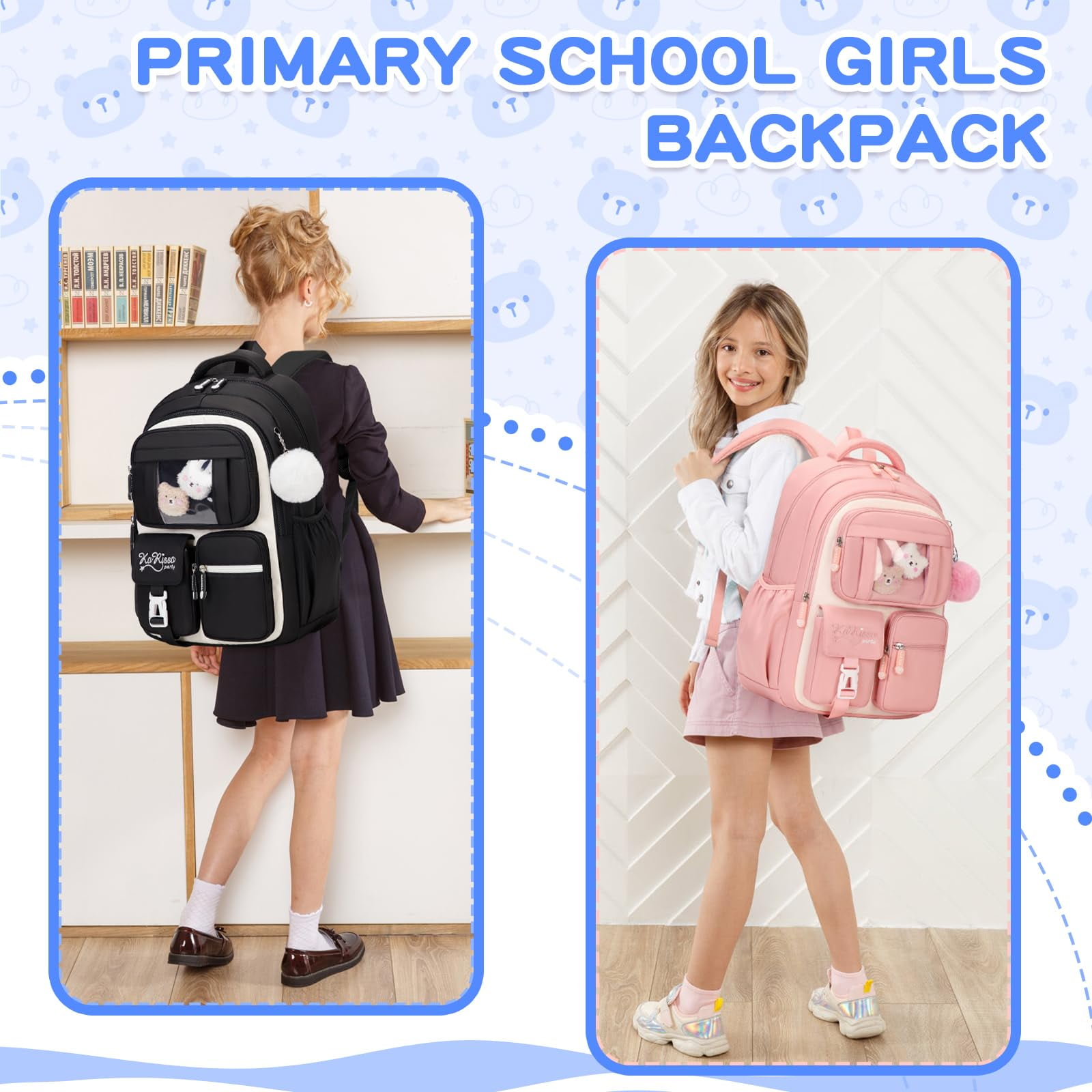 Soda Candy Backpacks for Girls Kawaii Ita Kids Backpack Water Resistant Lightweigt Students Bookbag for Elementary Primary Middle School, Black