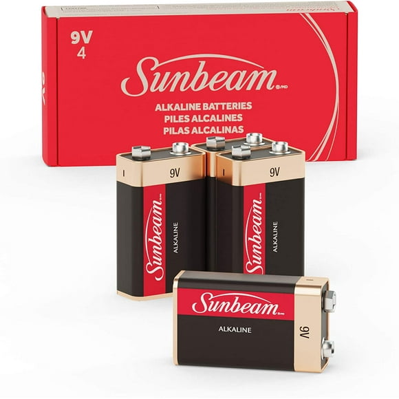 Sunbeam 16729 4 Pack 9V High-Performance Alkaline Batteries, 7-Year Shelf Life, Anti-Leak Technology, Easy to Open Value Pack