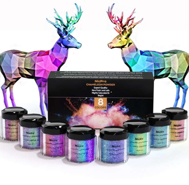 Nicpro 8 Colors Chameleon Mica Powder, Color Shift Mica Powder for Epoxy Resin & Tumbler, Resin Supplies Pigment Powder for Soap Making 0.17 oz/jar