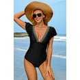 thumbnail image 4 of ATTRACO One Piece Swimsuit Color Tape Women Flounce Edge V Collar Bathing Suit Sexy Monokini Swimwear S-XL, 4 of 7