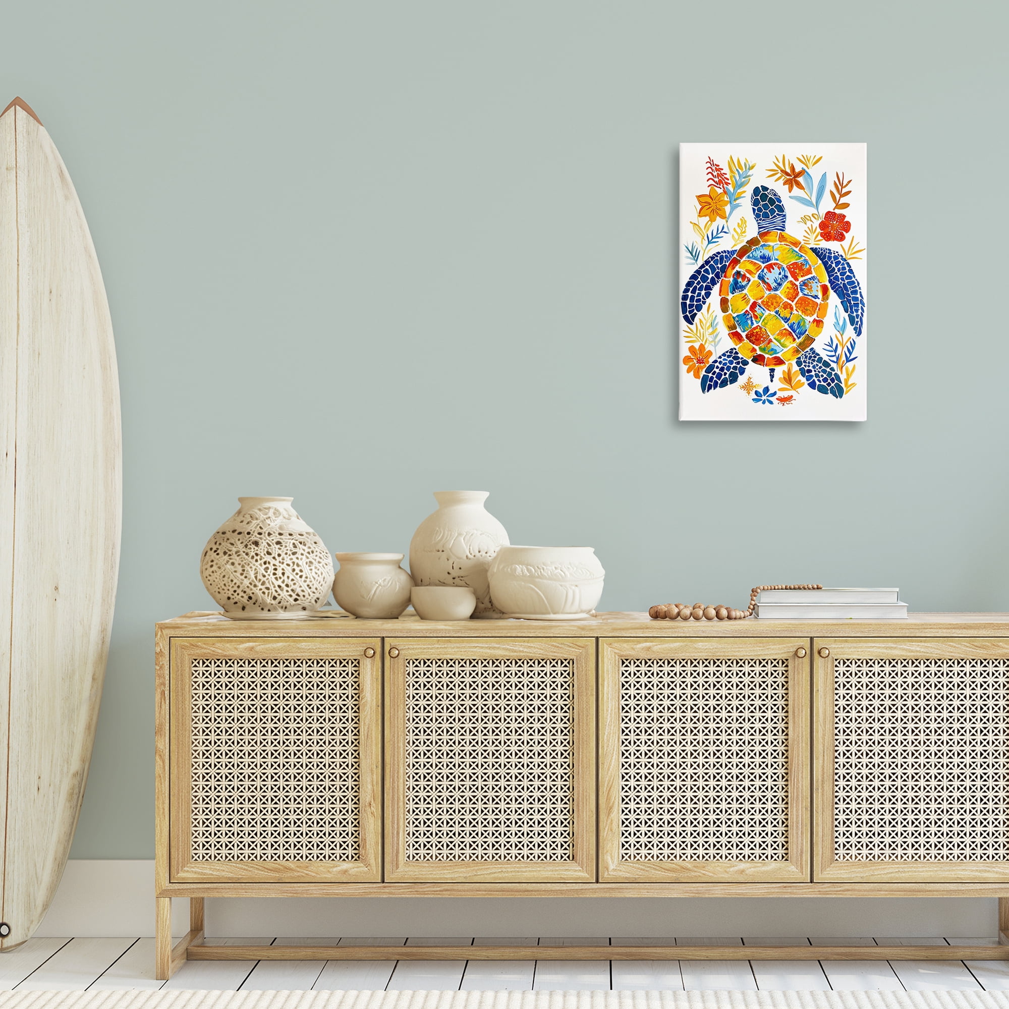 Stupell Industries Nautical Patterned Turtle Coastal Painting Gallery Wrapped Canvas Art Print Wall Art, 20 x 30