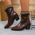 thumbnail image 4 of Boho Tassel Mid Calf Cowboy Boots for Women Ethnic Fringe Leather Pointed Toe Mid Heel Dress Cowgirl Boots, 4 of 7