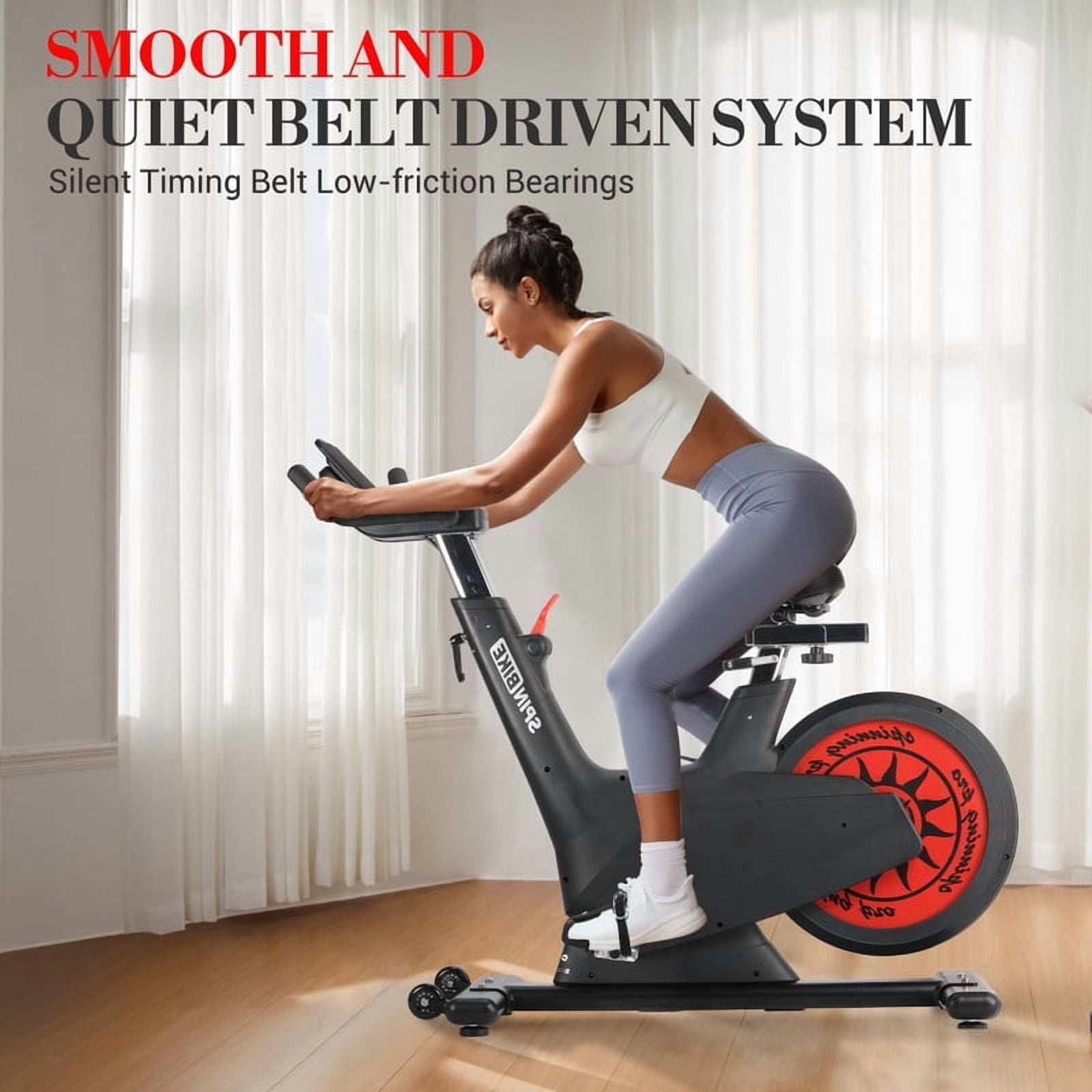 Towallmark Exercise Bike, Self Powered Indoor Cycling Bike With 32-Level Magnetic Resistance, 350 LbS Capacity Stationary Bike, Adjustable Seat Handlebars, Silent Belt Drive Fitness Bike