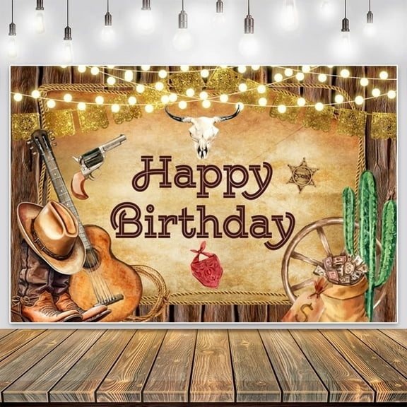 Western Cowboy Happy Birthday Backdrop Cowboy Backdrop for Boy Men Wild West Country Rodeo Kids Background Birthday Party Decorations Photo Booth Studio Props