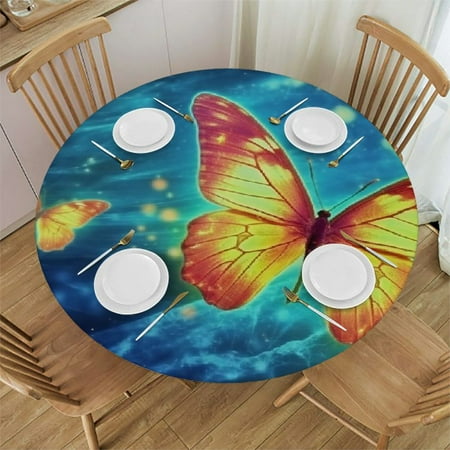 

Patifu Butterflies Sky Hologram Round Table Cover Stain Resistant Washable Indoor Outdoor Tablecloth Kitchen Dining Wedding Parties 100% Polyester Waterproof Fabric Table Cloth 46 -50