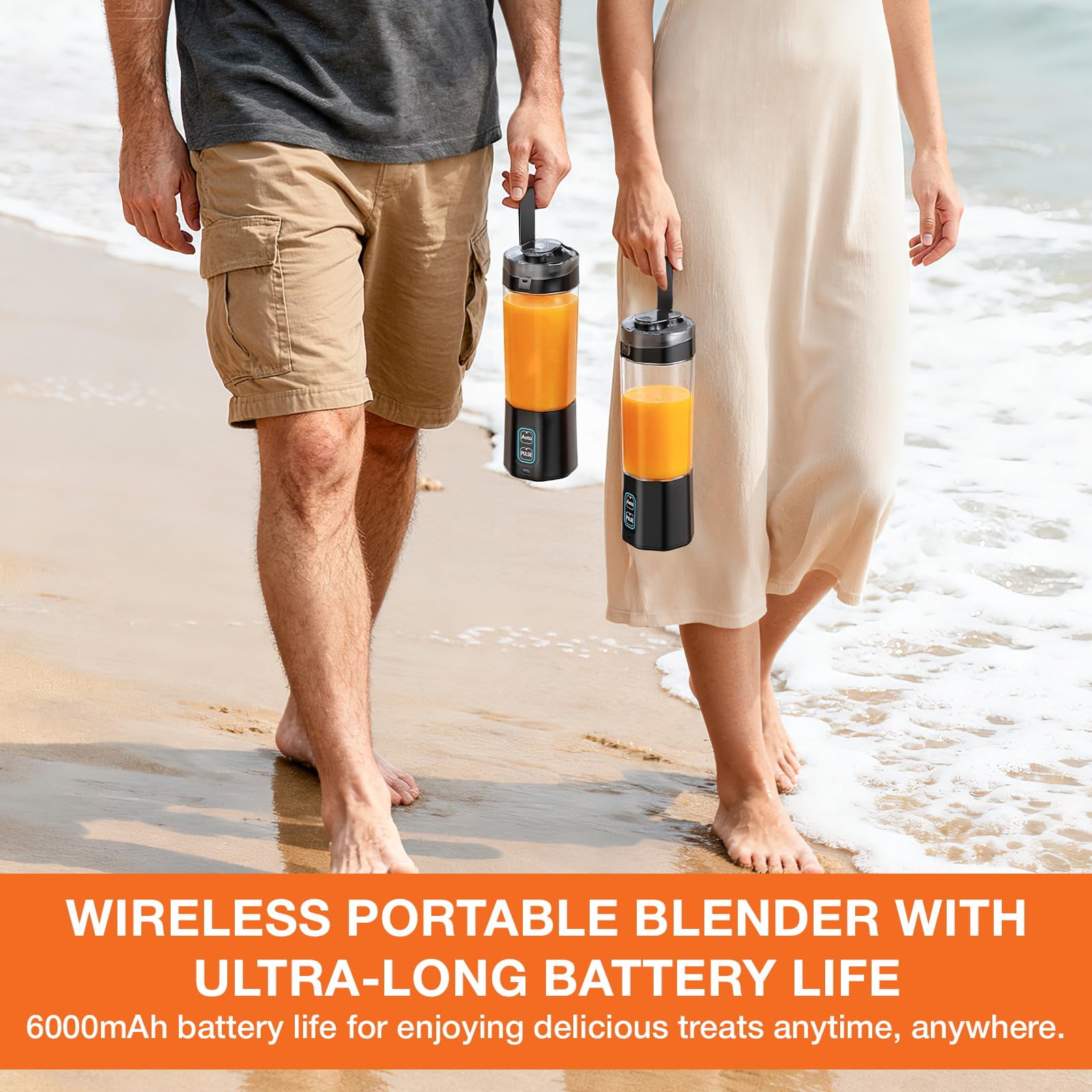 TOCOKEID 6000mAh Super Large Battery Portable Blender, 24oz 360W Long-Lasting USB-C Personal Blender for Smoothies, Shakes, Travel & Office