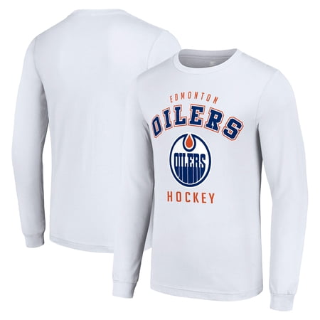 Men s Starter White Edmonton Oilers Logo Long Sleeve T-Shirt