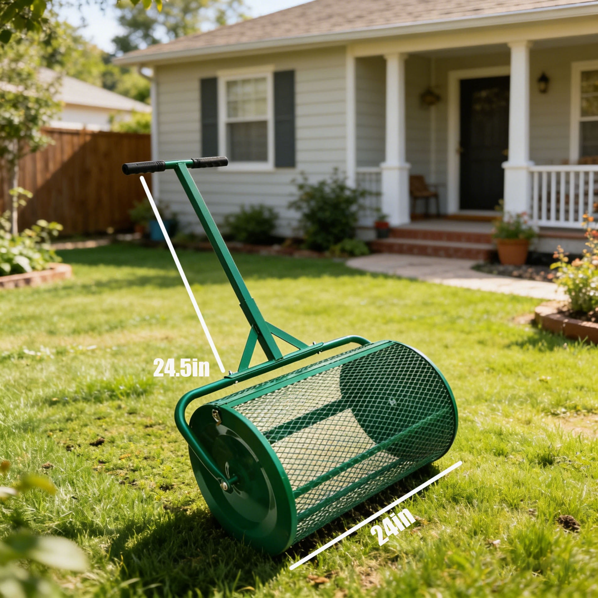 CQSXDA Versatile Original 24 Inch Compost and Peat Moss Spreader Roller for Lawn and Garden - Effective Manure Top Dressing Tool