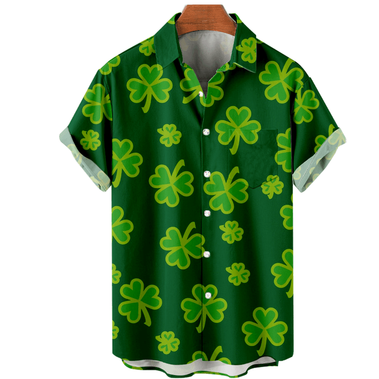 Men\'s Short Sleeve Button Down Vintage Bowling Shirts St. Patrick\'s Day  Summer Beach Shirt Casual Stylish Green CloverClothing for Couples, Men,  Women and Kids