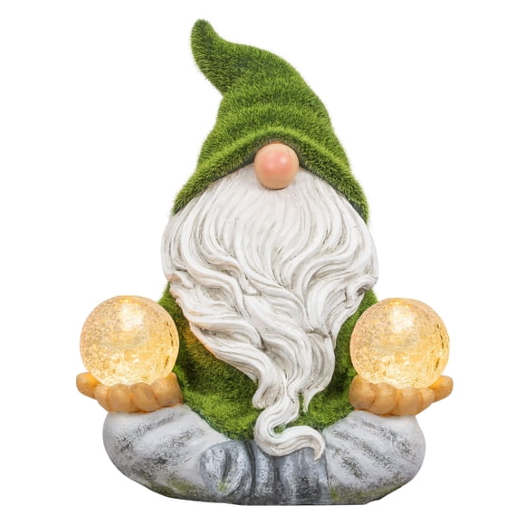 TERESA'S COLLECTIONS Garden Gnomes Decorations for Yard with Solar Lights, Yoga Gnome Resin Flocked Zen Garden Sculptures & Statues for Out