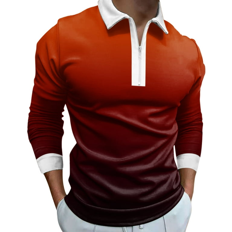 KaLI_store Men's Polo Men's Long Sleeve Polo Shirt Quick Dry Lightweight  Outdoor Hiking Sport Golf Shirt Orange,XXL