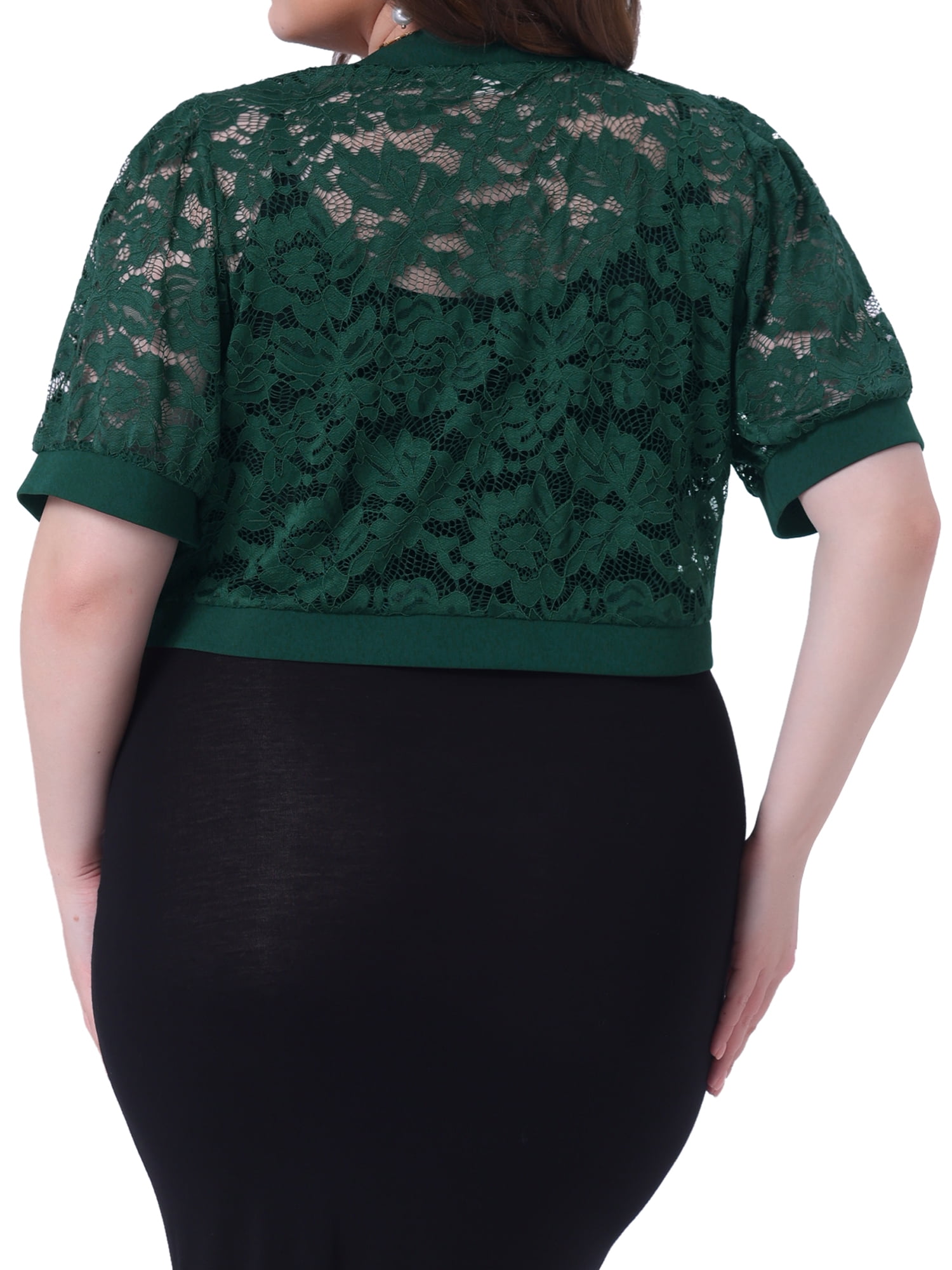 DARING DIVA Women's Plus Cropped Cardigans Floral Lace Bolero Shrugs 3X Dark Green