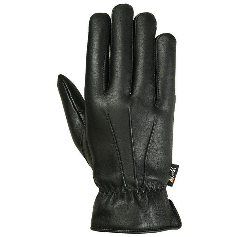 Mens Warm Winter Leather Gloves Dress Motorcycle Driving Cold Weather  Thermal Lining (Black, Large) 