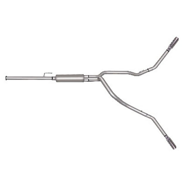 Fits 2011-2012 Ford F-150 Gibson Exhaust Exhaust System Kit 69020 Extreme Cat Back System; Stainless Steel; With Muffler; 2-1/2 Inch Pipe Diameter; Single Exhaust With Dual Exit; Split Rear Exit