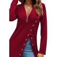 thumbnail image 6 of Women's Sexy Zip Up V Neck Long Sleeve Side Split Asymmetrical Hem Longline Tunic Blouse Top, 6 of 15