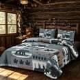 thumbnail image 4 of Woodland Symbols Quilt Queen Size Print Design, Cabin Lodge Quilted Bedspread Coverlet for All Season, 3-Piece Rustic Bedding Set and 2 Pillow Shams for Nature Lovers, 4 of 4