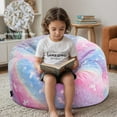 thumbnail image 3 of Baxluxe Glow in The Dark Kids Bean Bag Chair, 2-in-1 Convertible Beanbag Bed with Filler, Cartoon Pattern Floor Mattress & Lounge Chair, Gift for Toddler Age 3-8, Blue Dinosaur, 3 of 9