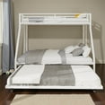 thumbnail image 2 of Tcbosik Metal Bunk Bed with Trundle, Twin XL Over Queen Size Bed Frame with Safety Guardrail & Side Ladders for Bedroom, White, 2 of 10