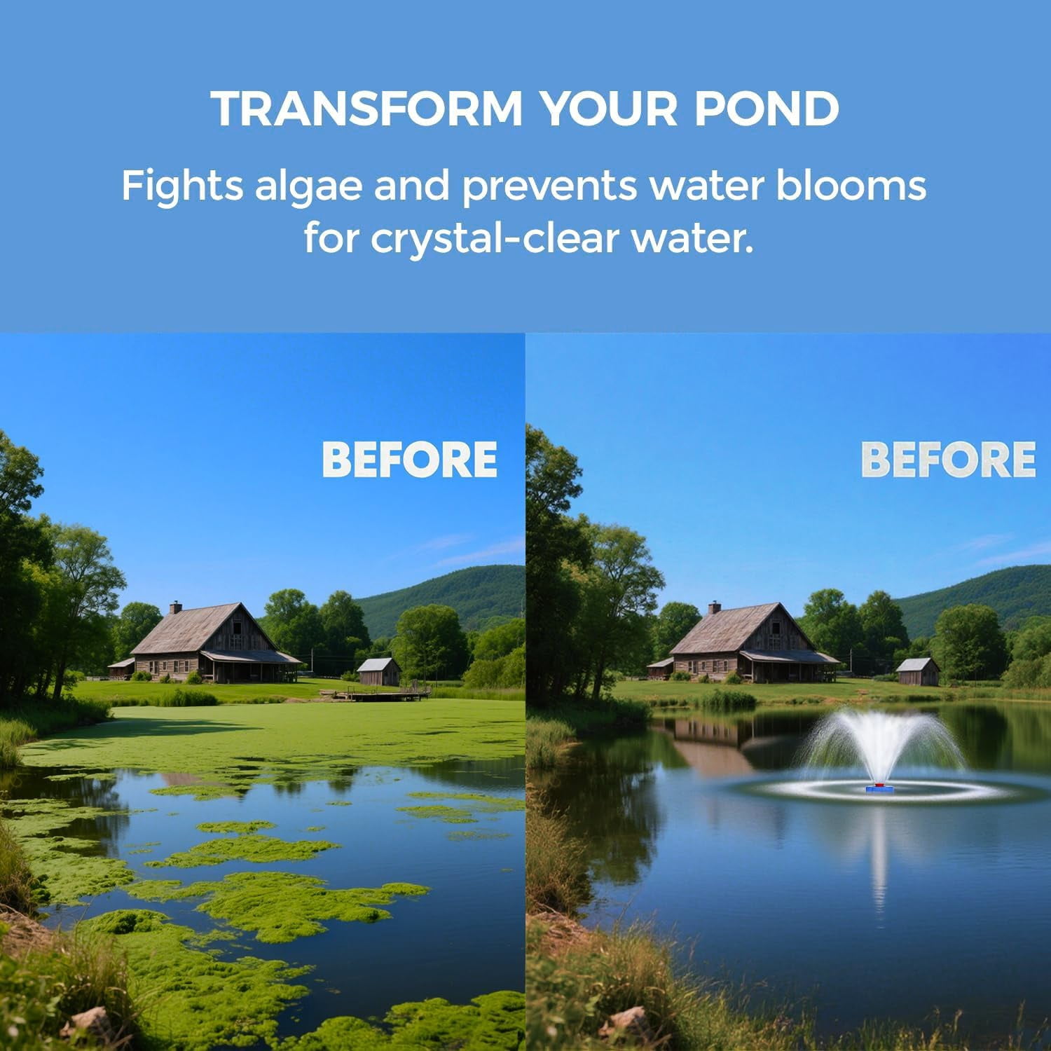 FOUR E's Scientific Pond Fountain Aerator, 1HP 15000GPH Floating Fountain Pump with 100ft Power Cord for Outdoor Ponds, 110V 750W