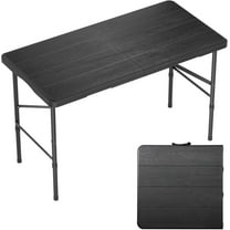 4 ft Plastic Folding Table, Heavy Duty Portable Table for Indoor and Outdoor Use, Wood Grain Top